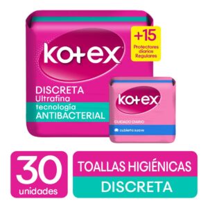 Toallas Protectoras Kotex Cuidado Avanzado x30und + Cuidado Diario x15und