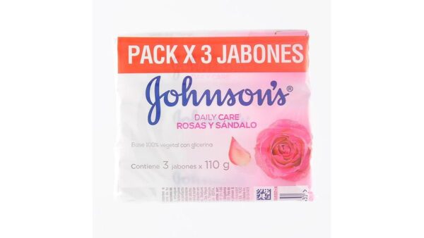 Jabón Para Piel Johnson's Daily Care Rosas y Sándalo 3Und 110g C/U (330g)
