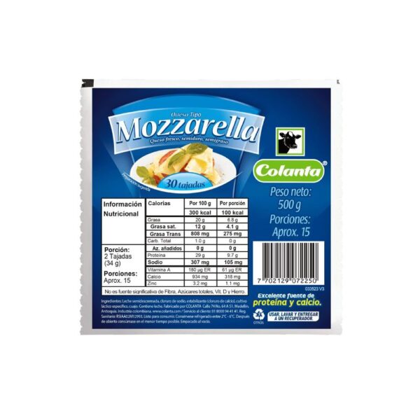 Queso Colanta Mozzarella Tajado x500g