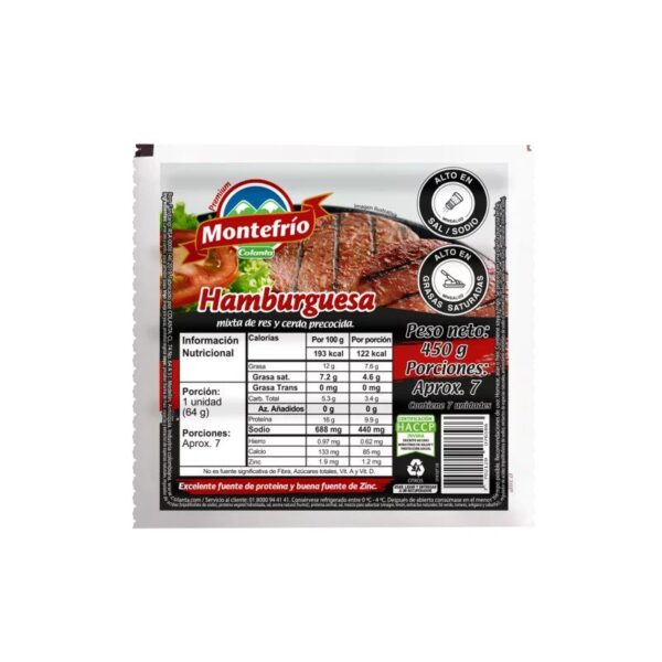 Hamburguesa Colanta Montefrío Mixta De Res y Cerdo 7unds x450g
