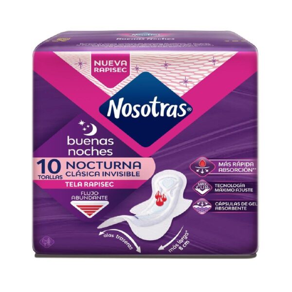 Toallas Nosotras Nocturna Clásica Invisible x10und