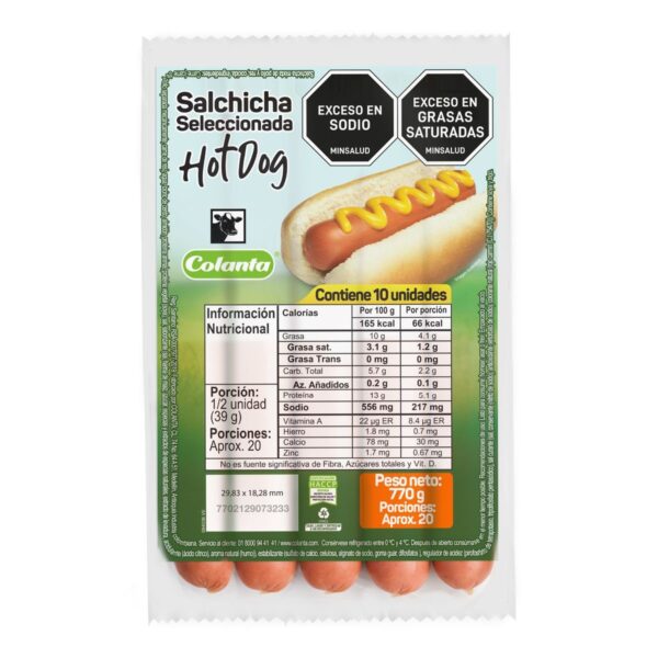 Salchicha Colanta Hot Dog x770g (10 und)