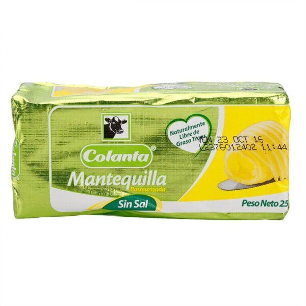 Mantequilla Colanta Pasteurizada Sin Sal Barrita x 250g