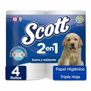 Papel Higiénico Scott 2 en 1 x4 Rollos (3 Hojas)