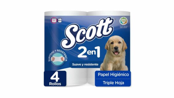 Papel Higiénico Scott 2 en 1 x4 Rollos (3 Hojas)