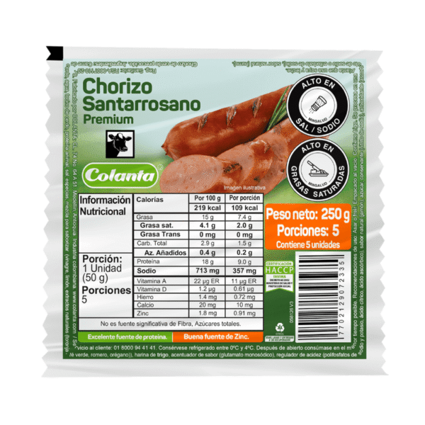 Chorizo Colanta Santarrosano Premium 5Unds x250g