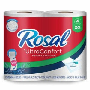 Papel Higiénico Rosal UltraConfort x4 Rollos (3 Hojas)