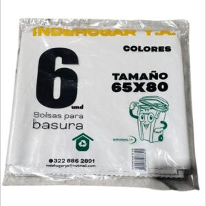 Bolsa Plastica IndeHogar 6und Color (Blanco, Verde, Rojo) 65x80cm