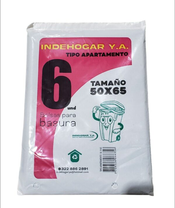 Bolsa Plastica IndeHogar Apartamentera Negra 6und 50x65cm