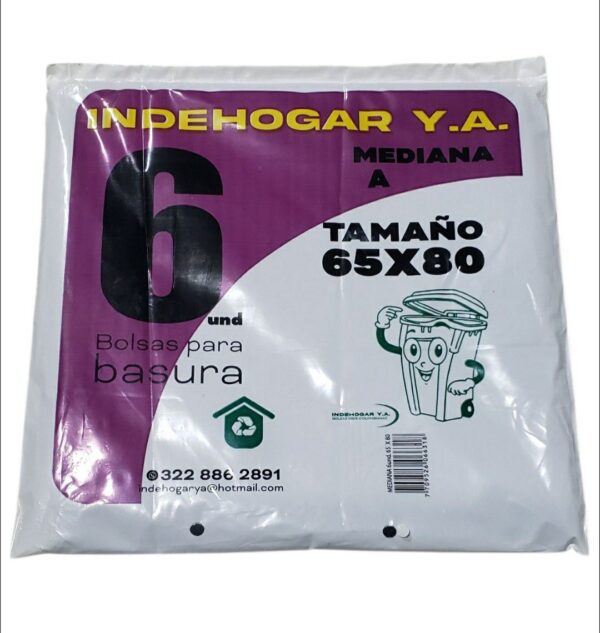 Bolsa Plastica IndeHogar Mediana Negra 6und 65x80cm