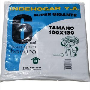 Bolsa Plastica IndeHogar Super Gigante Negra 6und 100x130cm