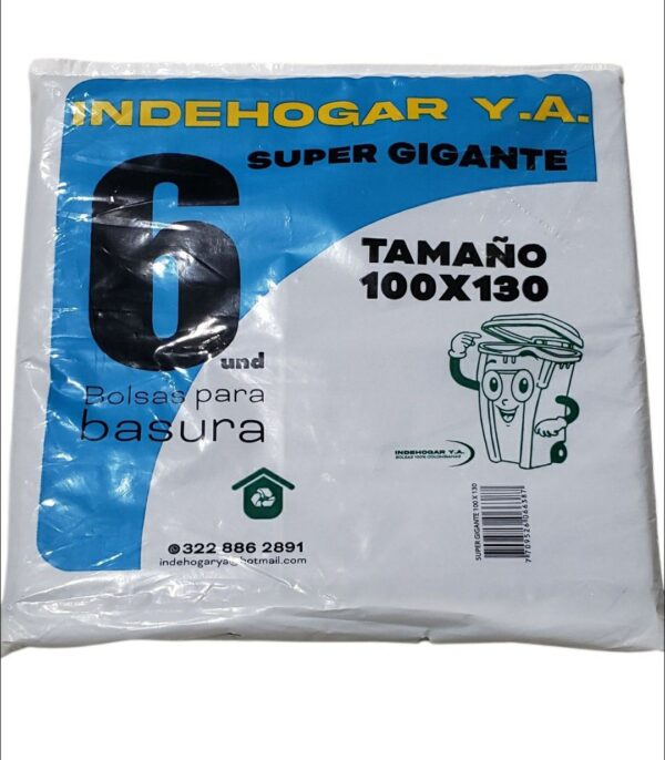 Bolsa Plastica IndeHogar Super Gigante Negra 6und 100x130cm