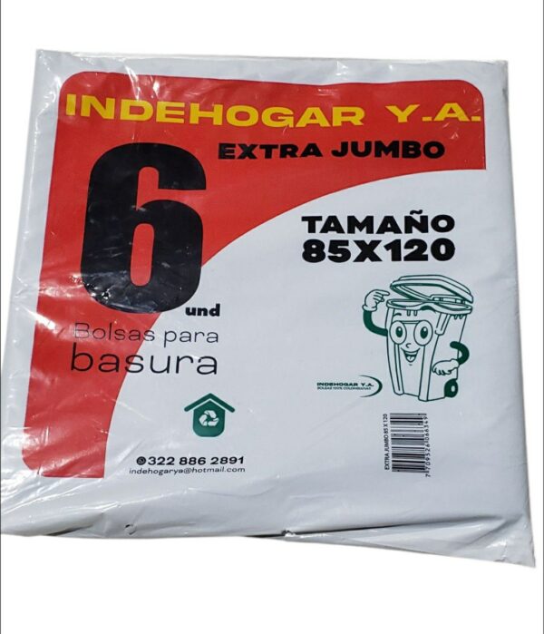 Bolsa Plastica IndeHogar Extra Jumbo Negra 6und 85x120cm