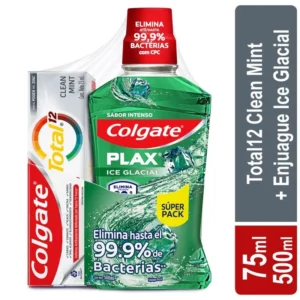Enjuague Bucal Colgate Plax Ice Glacial x500ml + Crema Dental Colgate Total 12 Clean Mint x75ml