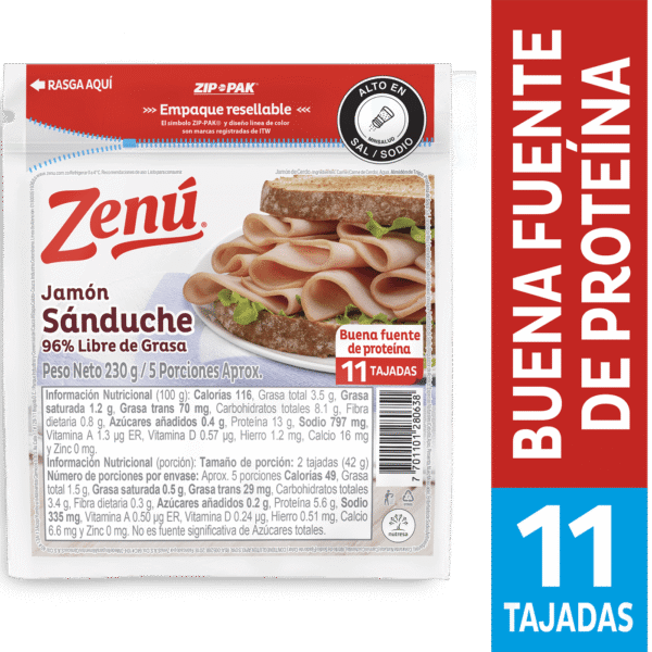 Jamón Zenú Sanduche 11 Tajadas x230g