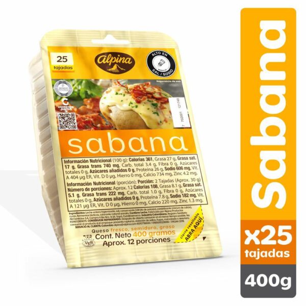 Queso Alpina Sabana 25 Tajadas x400gr