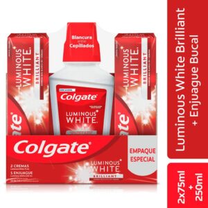 Crema Dental Colgate Luminous White 2und x75ml + Enjuague Bucal x250ml
