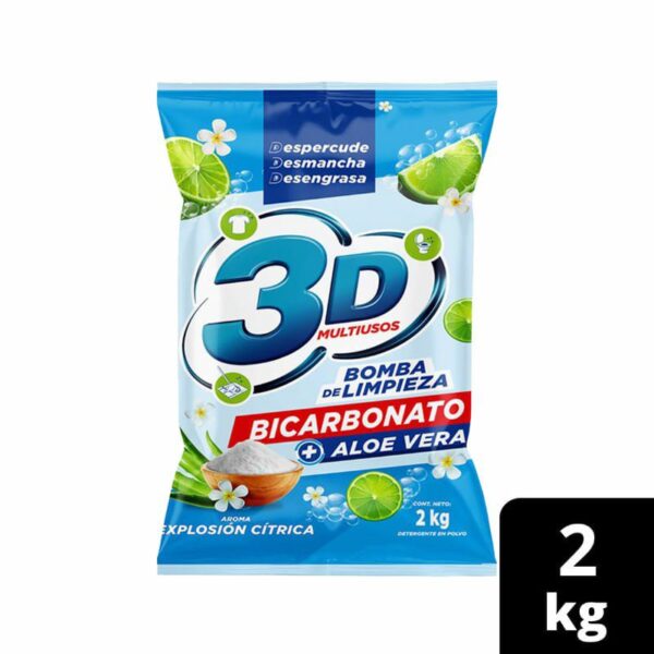 Detergente En Polvo 3D Multiusos Aloe Vera x2Kg