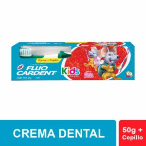 Crema Dental FluoCardent Kids Con Fluor Sabor Fresa Ricura x50g + Cepillo