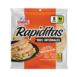 Tortillas Bimbo Rapiditas 100% Integrales 8unds M x250g
