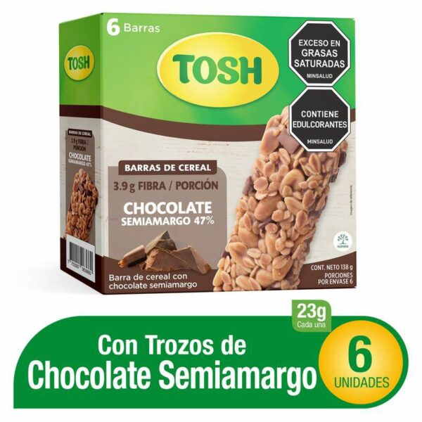Barras Tosh De Cereal Chocolate Semiamargo Sin Azucar Cajita 6Unds x138g
