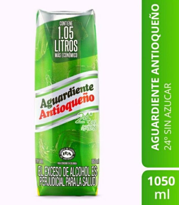 Aguardiente Antioqueño Verde 24°. Sin Azúcar x1050ml
